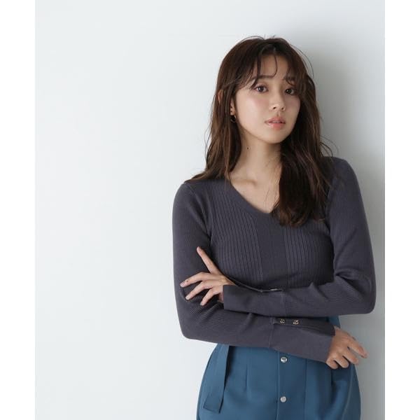 Natural Beauty Basic Eyelet Cuff Rib Knit Blue Women's Sweater,