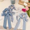 2 Stück Gepunktetes Blaues Gitter Schleifen-Haarband, Französisches Bedrucktes Schal-Haarband, Niedliche Pferdeschwanz-Krawatte, Haar-Accessoires für Damen