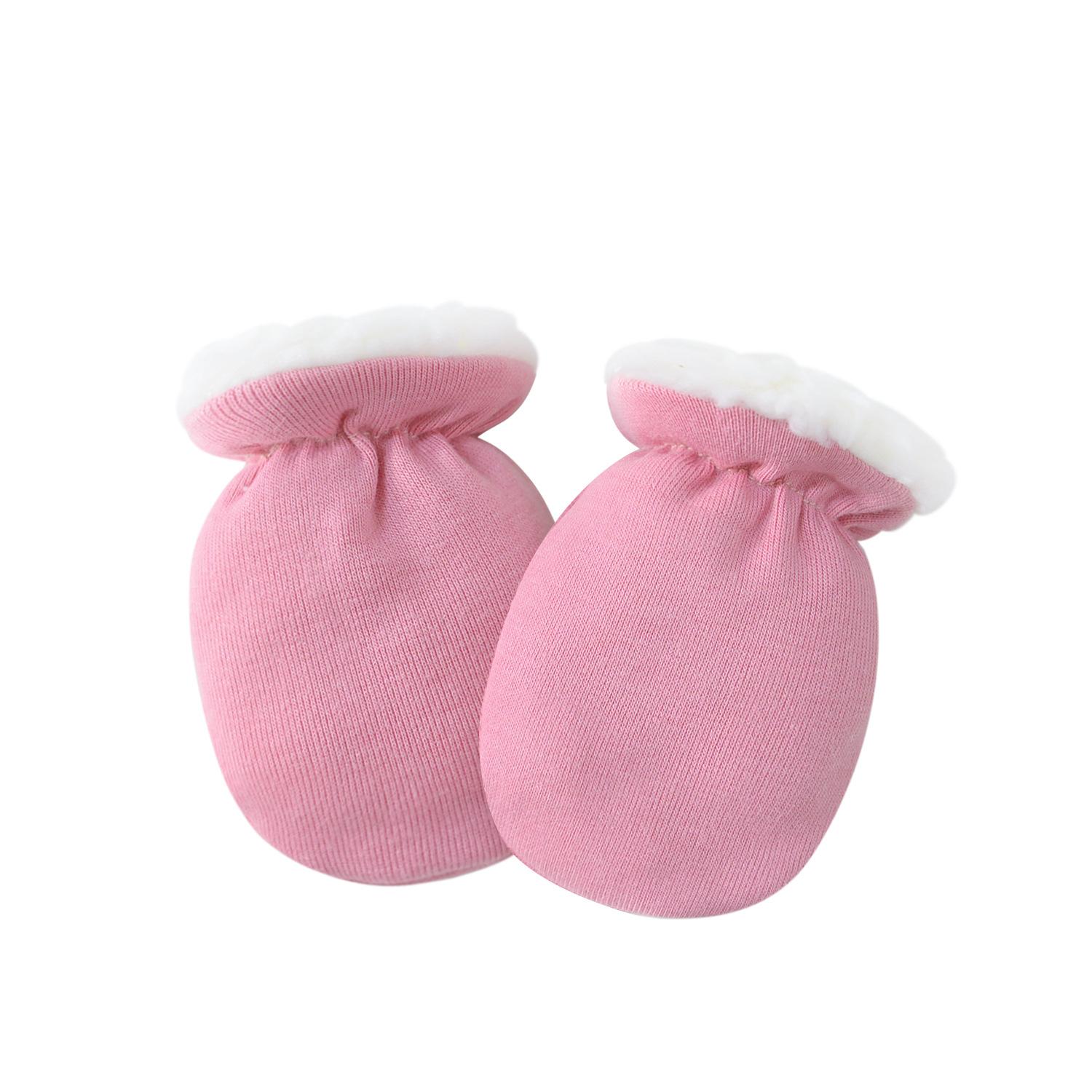 

Теплые шерстяные варежки для новорожденных мальчиков и девочек, однотонные перчатки для малышей, осенне-зимние перчатки из кашемира с защитой от царапин для лица 10*7cm темно-розовый