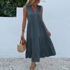 Women Summer Spring Casual Sleeveless V Neck Solid Color Print Fashion Dresses