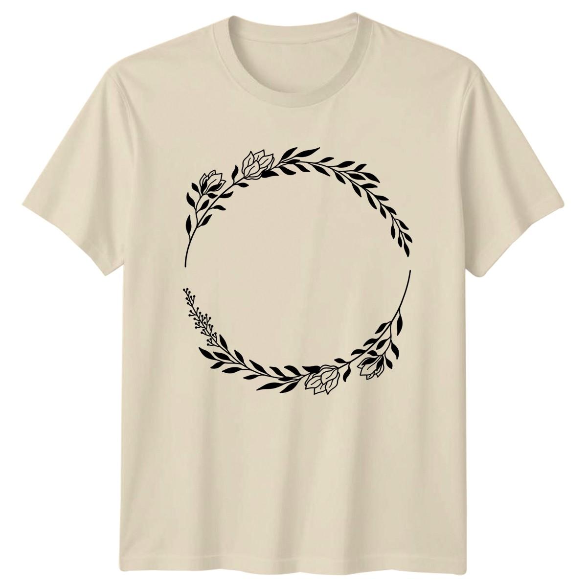 Elegant Minimalist Flower Wreath T-Shirt Botanical Wreath Floral Birthday Gift S