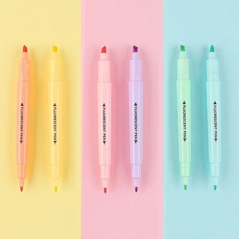 STONEGO 6PCS Dual Tip Highlighter Set Fluorescent Markers Flashing Pens Pen Pen Dual Tip Colorful Thick Scratch Accent Markers