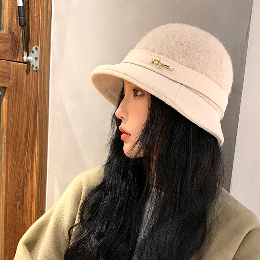 Bucket Hat Women Autumn Winter Thick Warm Solid Letters Label Fashion Sunshade Cap Korean New Trendy Casual