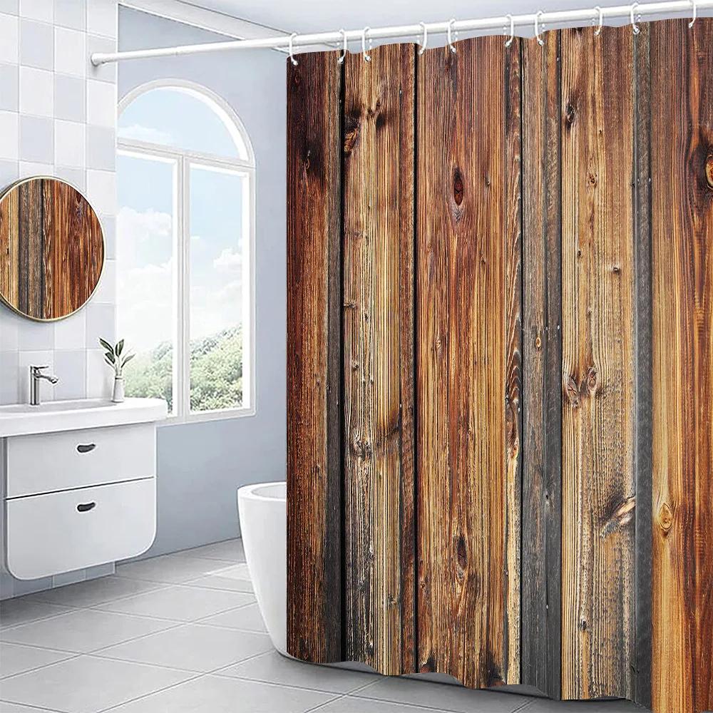 

Retro Rustic Old Vintage Wood Doors Shower Curtain Set Country Rustic Barn Doors Farm Decor Fabric Bathroom Curtain Bath Screens W60H190(CM)-1 Pcs