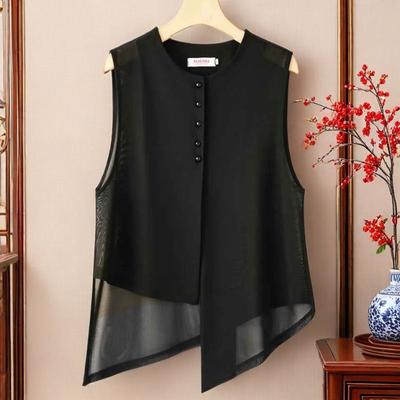 New Chinese Style Vest, Women's Irregular Fashion, Mesh Thin Design, Sun Protection, Sleeveless Top for Summer Printing Premium