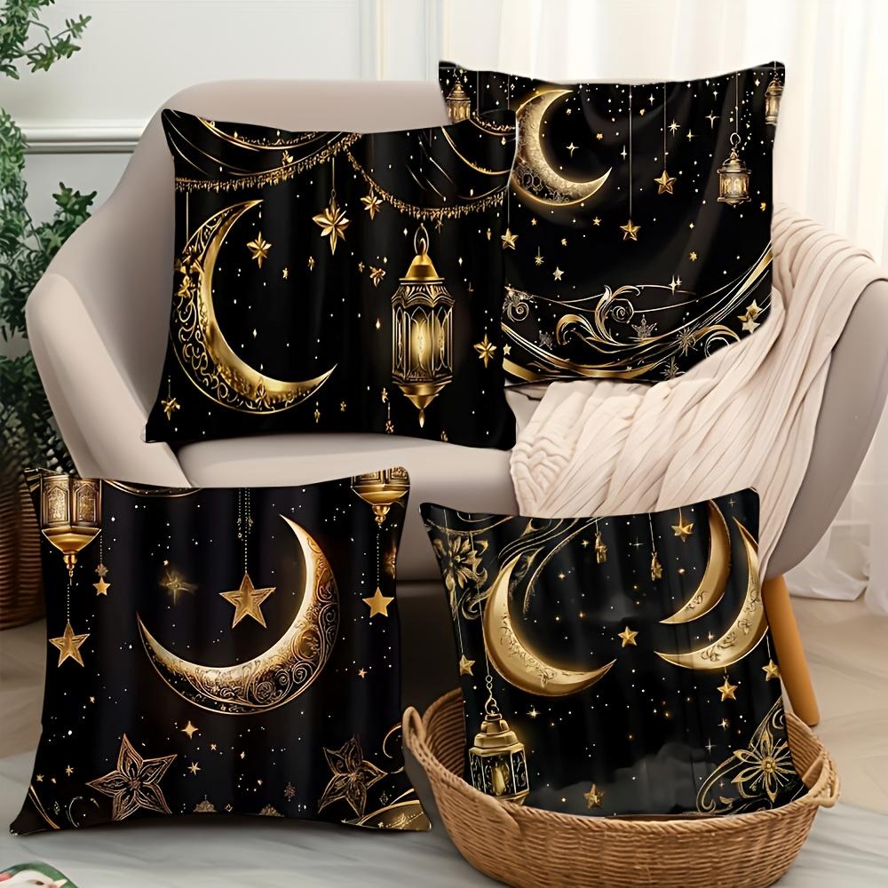 Ramadan Cushion Covers Moon Crescent Stars Lantern Printed Square Pillowcase Zipper Closure for Living Room Festival Decorations