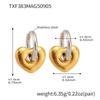 Qiong Yao 18K Gold Plated Stainless Steel Peach Heart Pendant Necklace & Earring Set - Smooth Surface & Elegant Design
