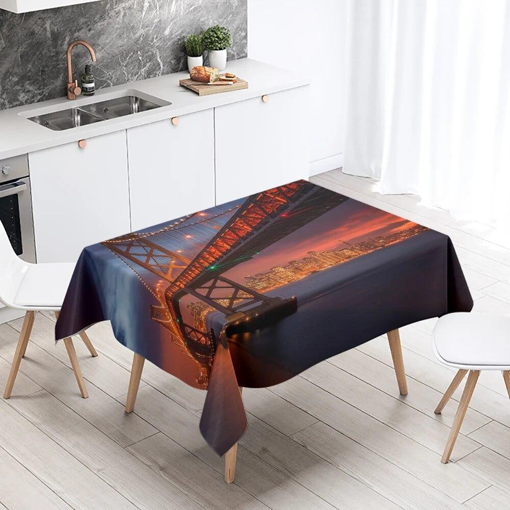 World Famous City Night Scene Tablecloth Wedding Party Restaurant Table Decoration Waterproof Kitchen New Home