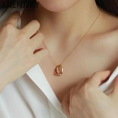 Geometric Oval Pendant Necklace Female Golden French  Fashion Simple Choker Necklace Wholesale