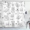 Schwarze Linie Katze Duschvorhänge Waschbarer Stoff Polyester Für Badewanne Kunst Badezimmerdekor Trennwand Mit Haken Aufhängen Wasserdicht