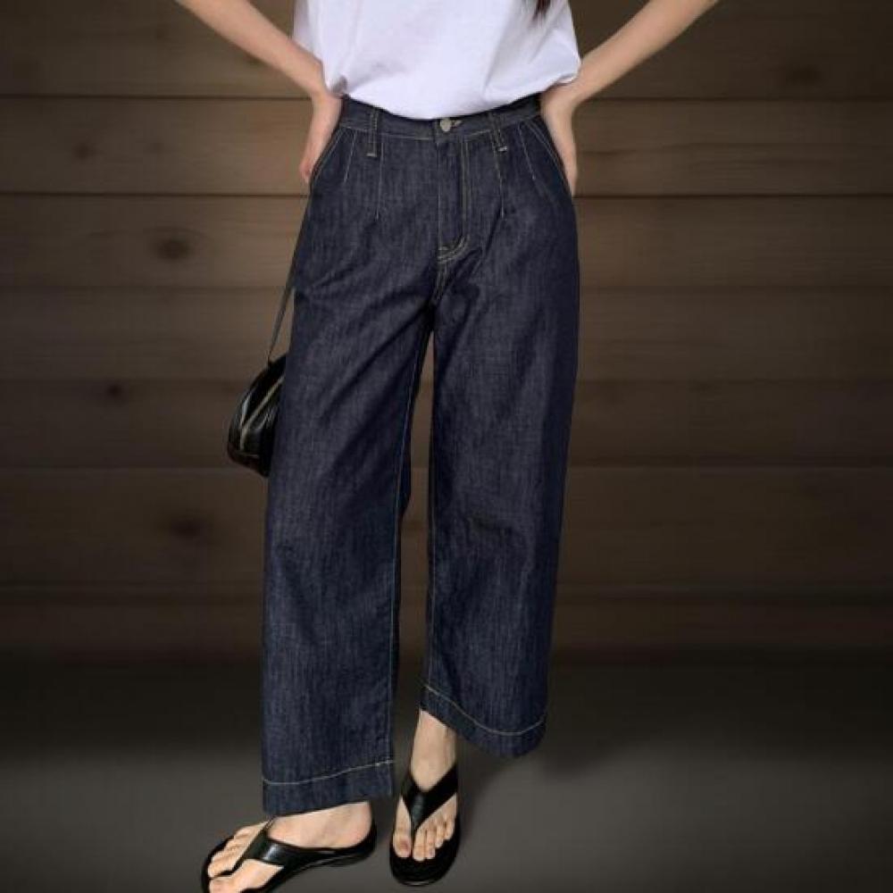 New Arrivals Open Run Women Semi Wide Stretch Dark Blue Casual Jeans