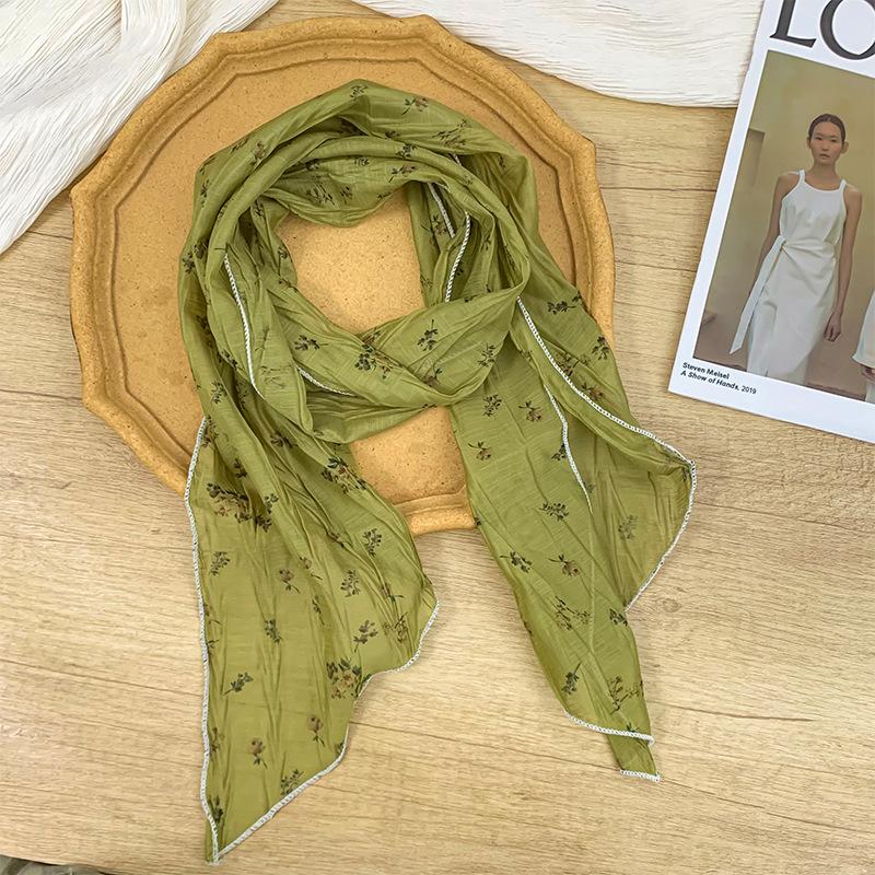Thin Scarf Silk Scarf Long Strip New Versatile Small Fresh Floral Neck Scarf Tied Hat Streamer Waist Silk Scarf
