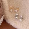 Silver Needle Zirconia Stud Earrings - Korean Style, Fashionable, Light Luxury, High-End Feel with Pearl Design.
