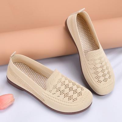 New Spring and Summer One-pedal Mother Shoes Fly-woven Mesh Lightweight Breathable Flat Shoes Old Beijing Cloth Shoes Women's Shoes