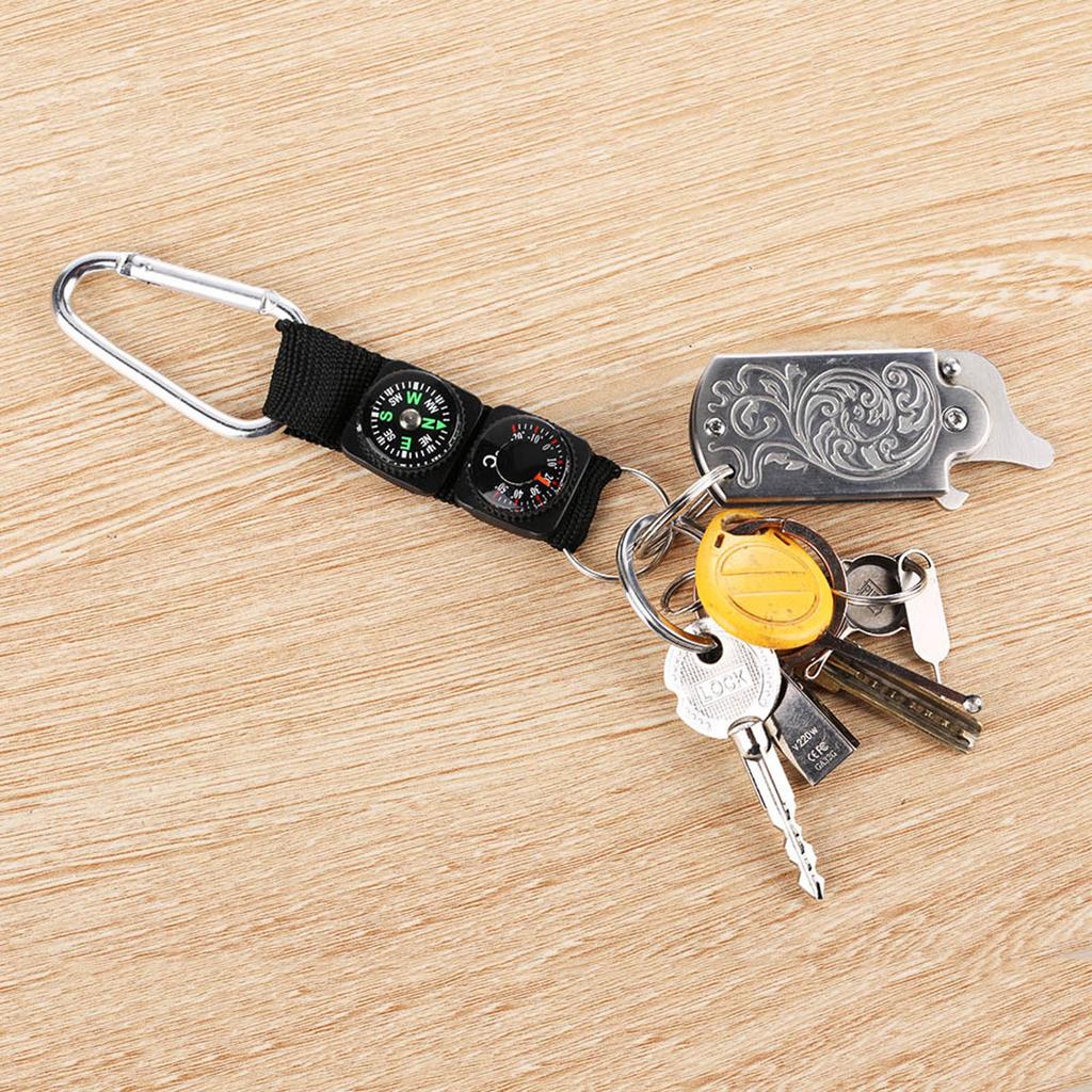Multifunction Waterproof Mini Portable Thermometer Compass Key Ring for Outdoor Camping Hiking