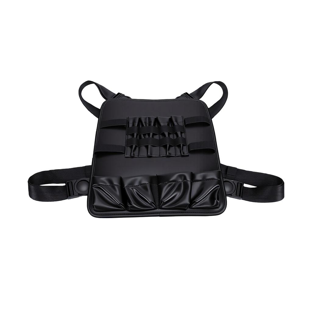Barber Vest Pouch PU Leather Multiple Compartments Adjustable Shoulder Strap Hairdresser Scissor Bag 32.5x28cm