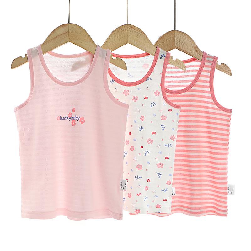 Dreiteiliges Kinder-Cartoon-Weste-Set - Gestreift, Reine Baumwolle, Atmungsaktiv, Schweißabsorbierendes Baby-Mädchen-Basisshirt