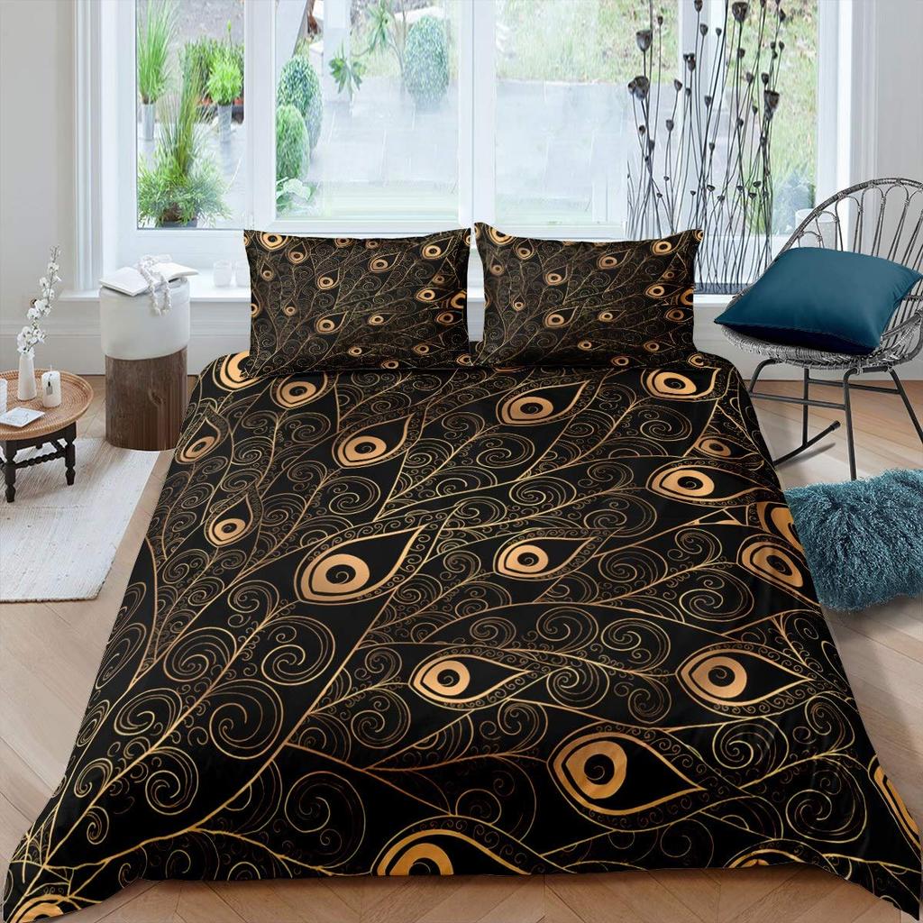 Peacock Feather Print Duvet Cover Bird Feathers Element Bedding Set Ultra Psychedelic Swirl Comforter Cover Colorful Bedclothes
