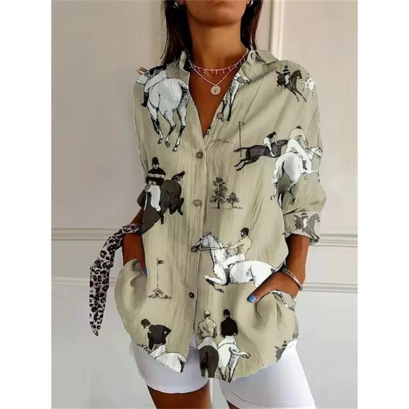Women 3d Printed Animal Casual Long Sleeve Hawaiian Shirt