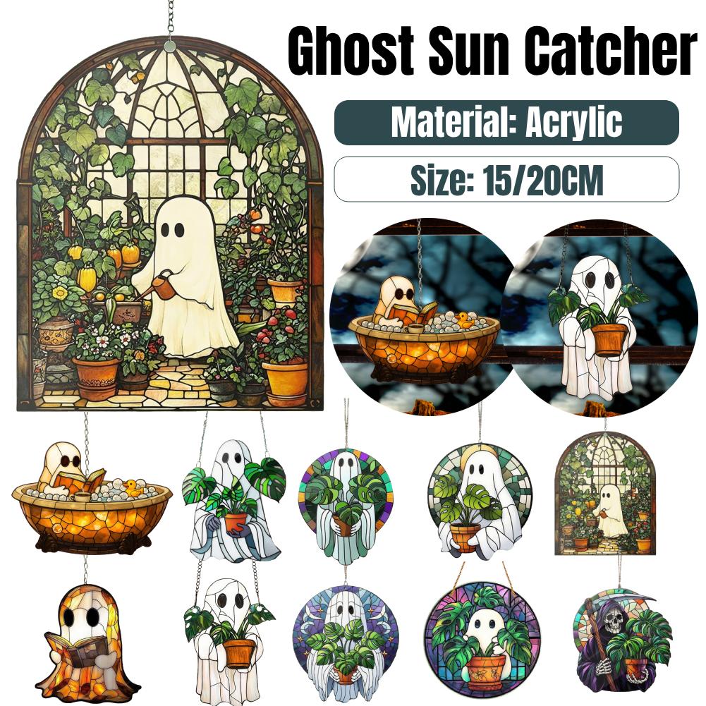 Gotický Duch Lapač Slunce Akrylová Závěsná Ozdoba na Okno Barevný Projektor Stínů Halloweenská Dekorace Strašidelného Domu Rekvizita Ideální Dárek