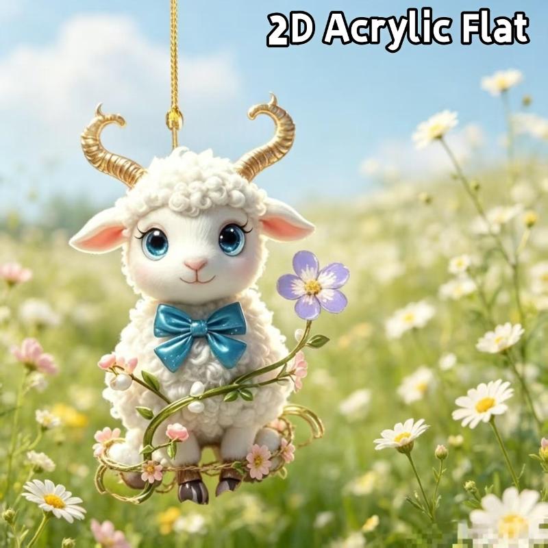 2D Flat Goat Car Rearview Mirror Hanging Ornament Acrylic Pendant Christmas Tree Decoration Bag Charms