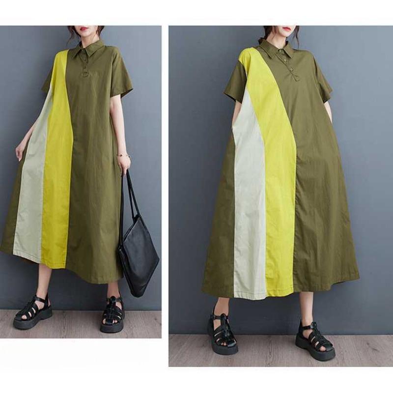 Loose Patchwork Casual Simple Commuting Sweet Short Sleeved Dress