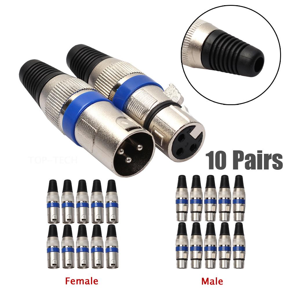 10pcs 3Pin XLR Audio Cable Connector MIC Male Plug Female Jack Professional Microphone Wire Connector Power Adapter