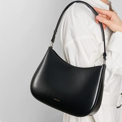 Leather Armpit Bag, High-end Leather Crescent Bag, Large Capacity Commuting Handbag, Niche Light Luxury Single Shoulder Baguette Bag