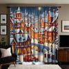 2pcs HD Post-Snow Christmas Castle City Decoration Curtain White Tie Digital Printed Curtain Home Decoration Style Decoration