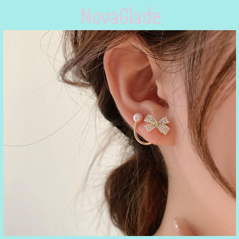 Modische Koreanische Schleifenohrringe Mit Vollständigen Strasssteinen Für Damen Modeaccessoires