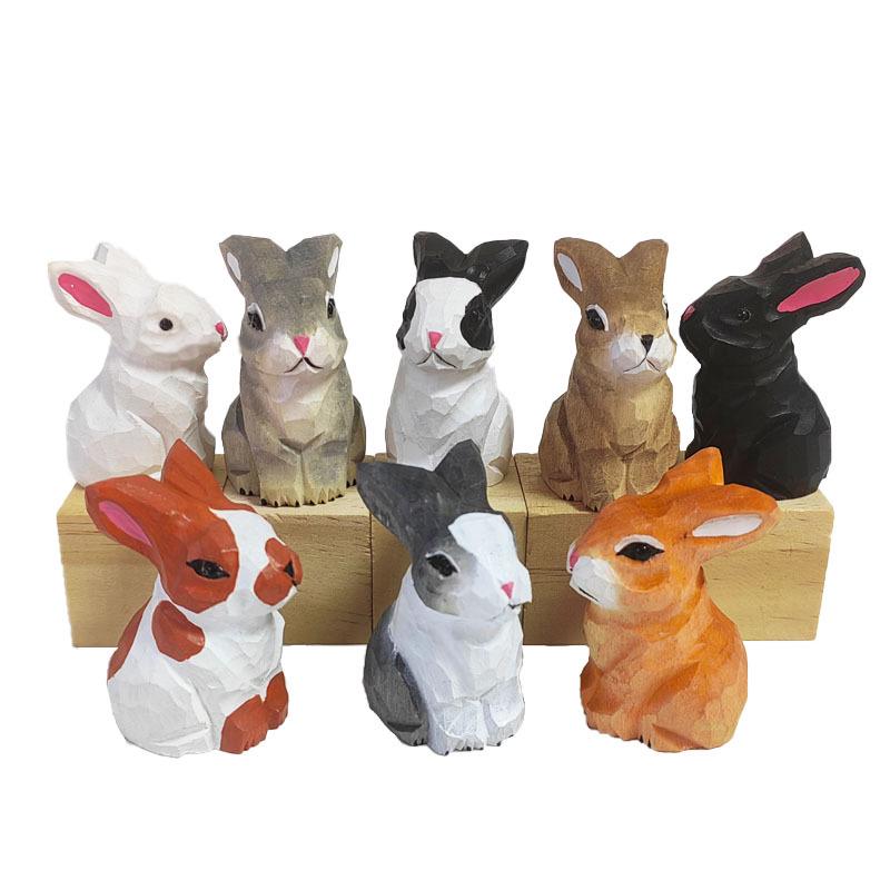 Hand-Carved Wooden Rabbit Ornament - Cute Style for Home or Office Decoration