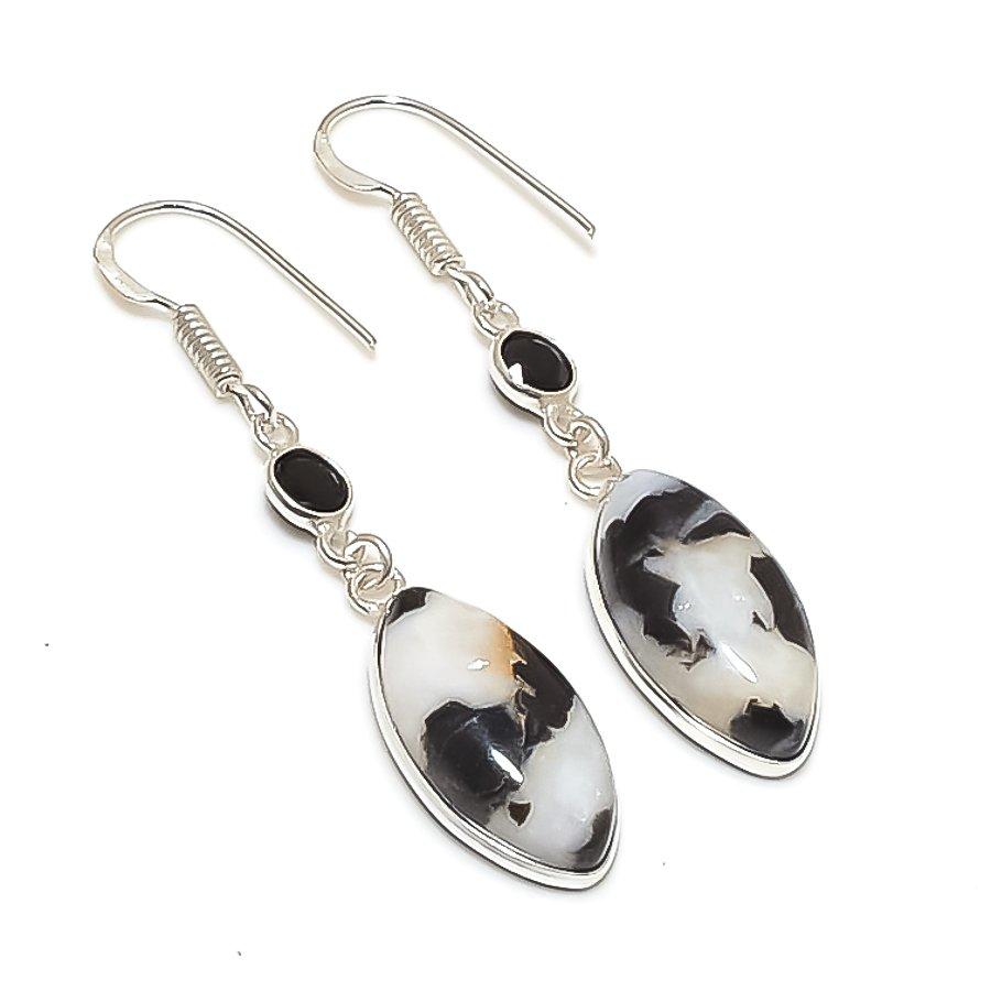 Natural Buffalo Jasper, Spinel 925 Sterling Silver Jewelry Earring 2.01  AE-12081