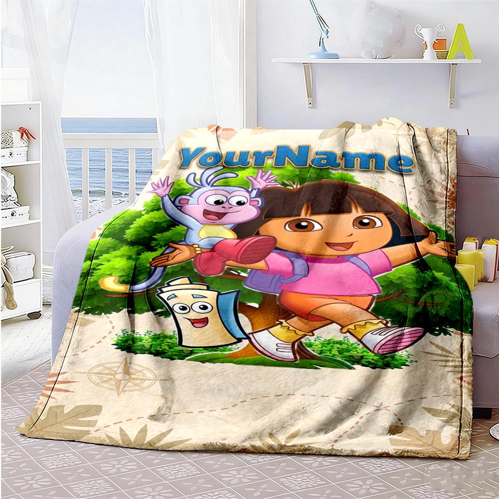 Dora Explorer Customize Your Name Blanket Multi-purpose Personalized Blanket Comfortable Perfect for Nap Picnics Couch Bed Four Seasons Universal