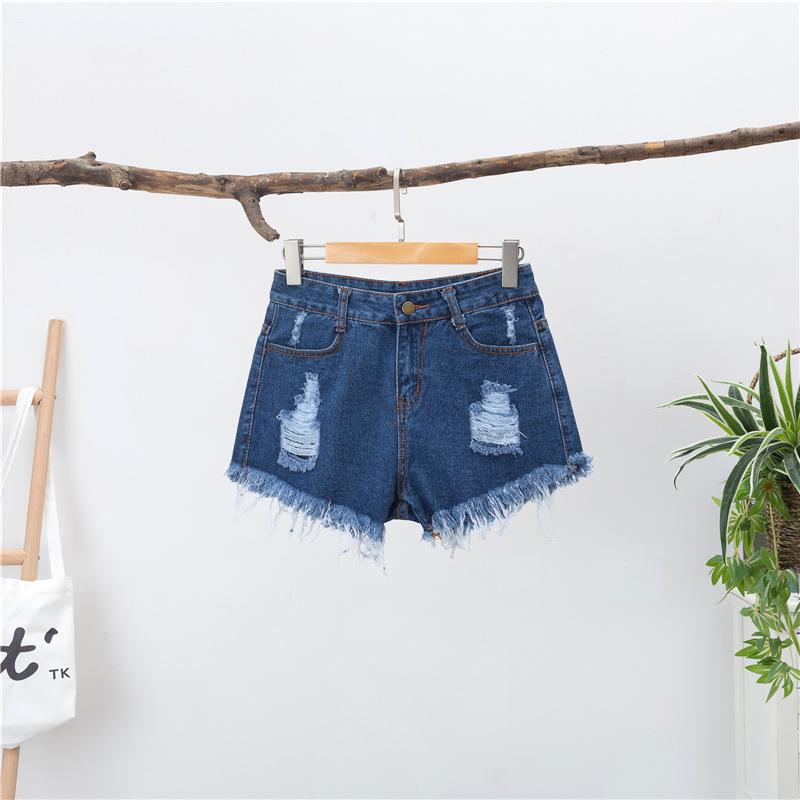 Plus Size Women's High-Waist Ripped Denim Shorts - Summer Loose Fit, Raw Edge, A-Line Style