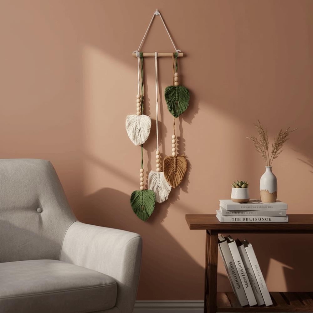 Yarn Woven Wall Art Leaf Tapestry Handmade Wall Hanging Pendant Creative Handwoven Tapestry  Gift