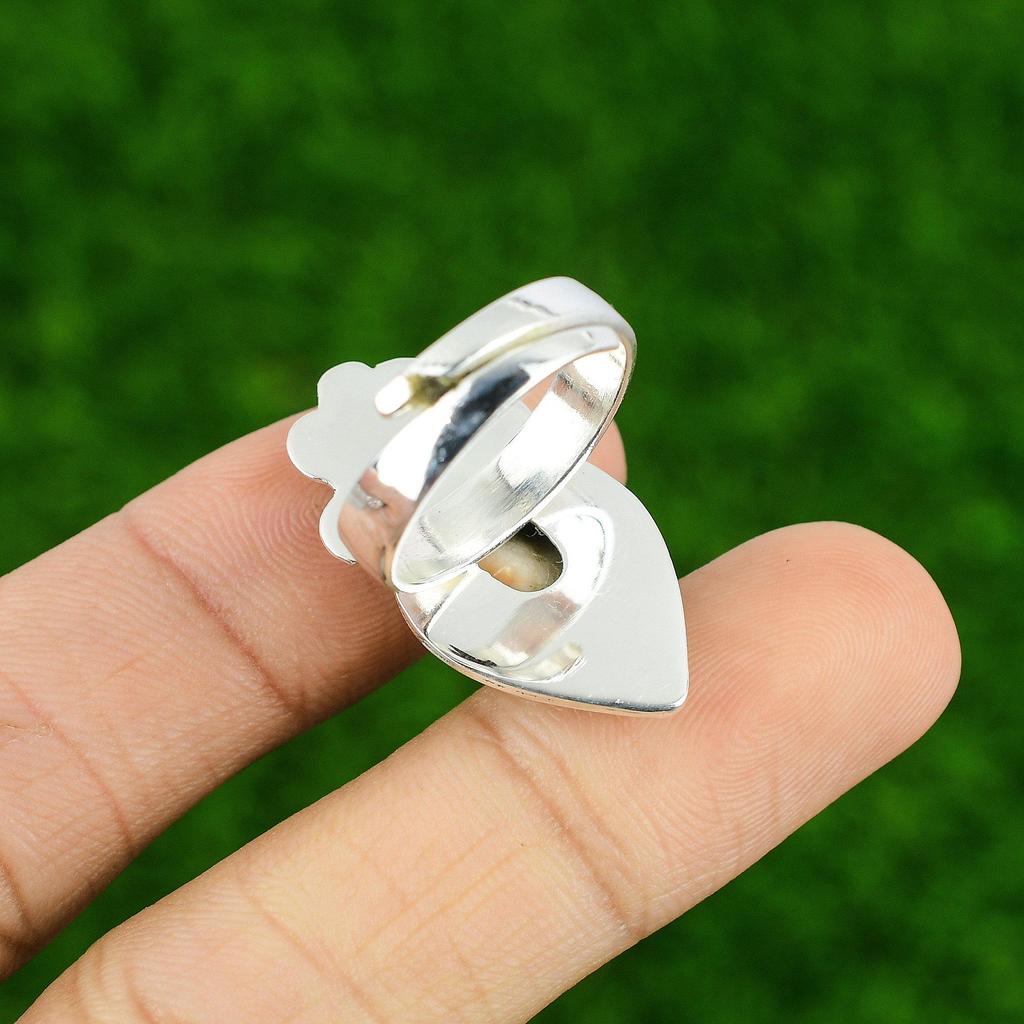 Natural Shiva Eye Shell Statement Flower White Adjustable Ring 925 Silver