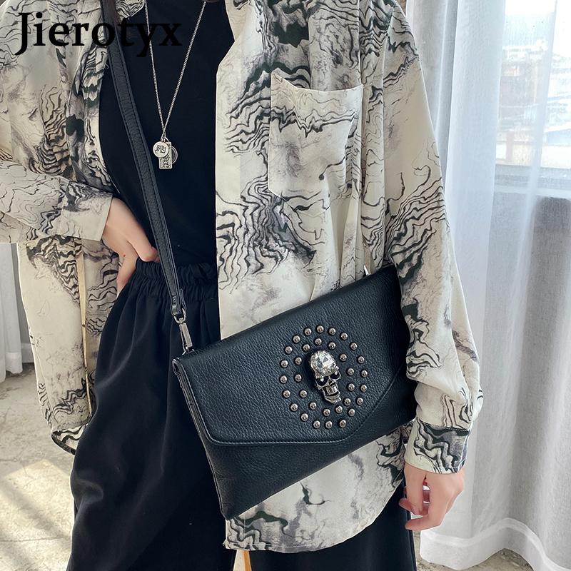 Gothic Stil Frauen Kupplung Tasche Vintage Niet Schädel Weibliche Unterarm Tasche Leder Schulter Umhängetaschen Geldbörse Dropship