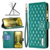 Applicable to iPhone16E mobile phone leather case 14Pro rhombus pattern small fragrant style zipper bag leather case 15plus solid color