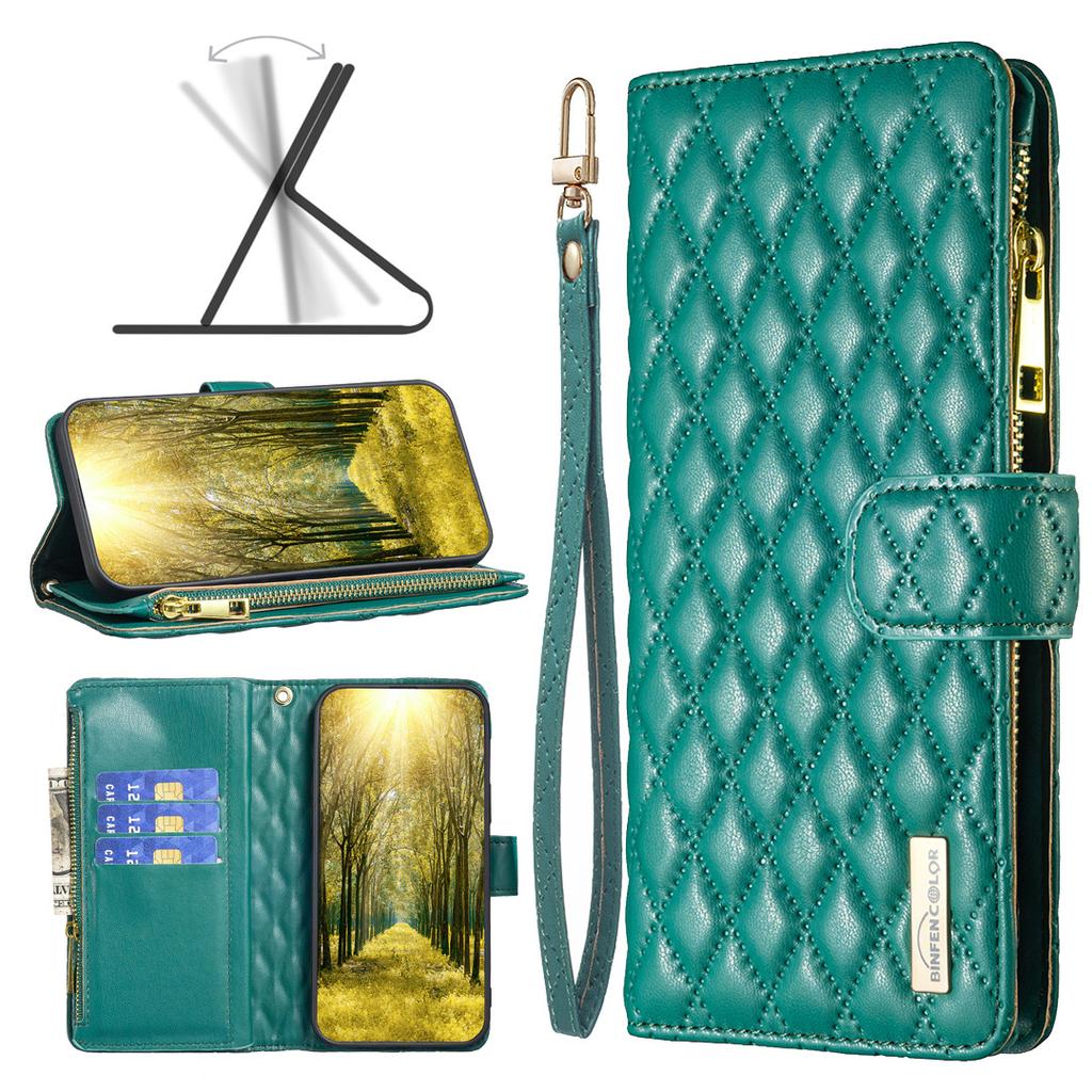 Applicable to iPhone16E mobile phone leather case 14Pro rhombus pattern small fragrant style zipper bag leather case 15plus solid color