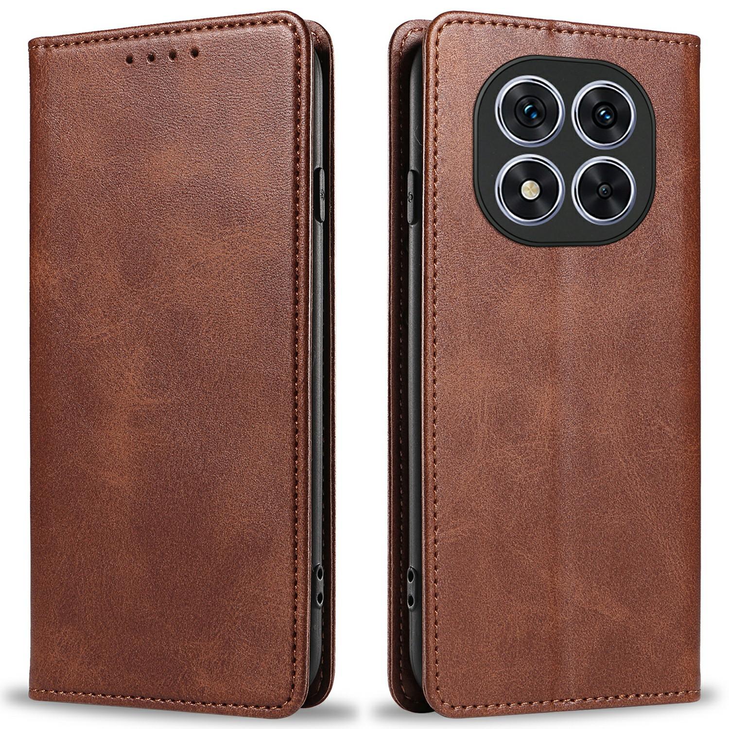 

For Xiaomi Redmi Note 14 Pro 5G/Poco X7 5G Case Strong Magnetic PU Leather Phone Cover Calf Texture Brown