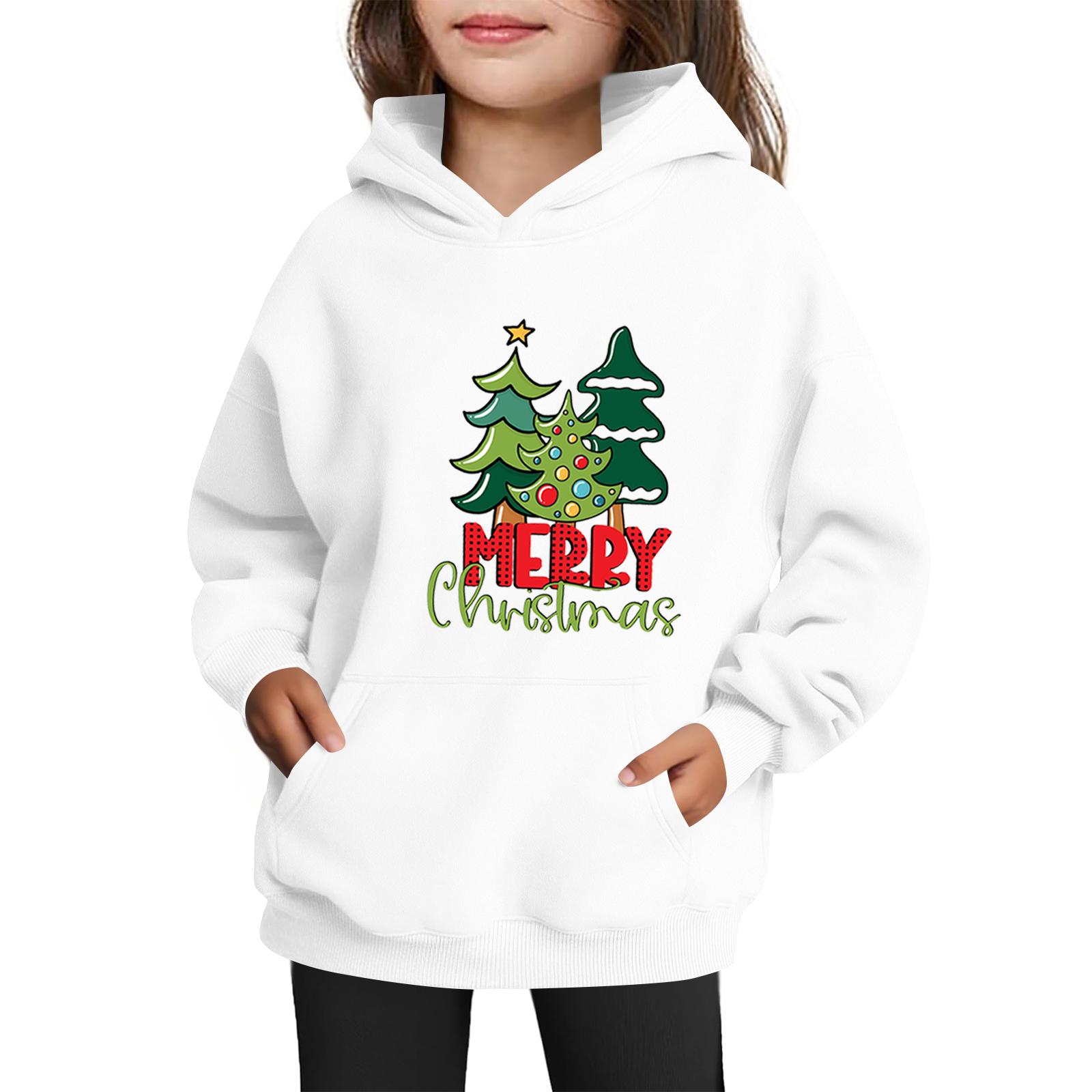 

Sweatshirts For Teen Girls Hoodies Long Sleeve Drawstring Pullover Cute Printed Oversized Hoodie Christmas 160 белый