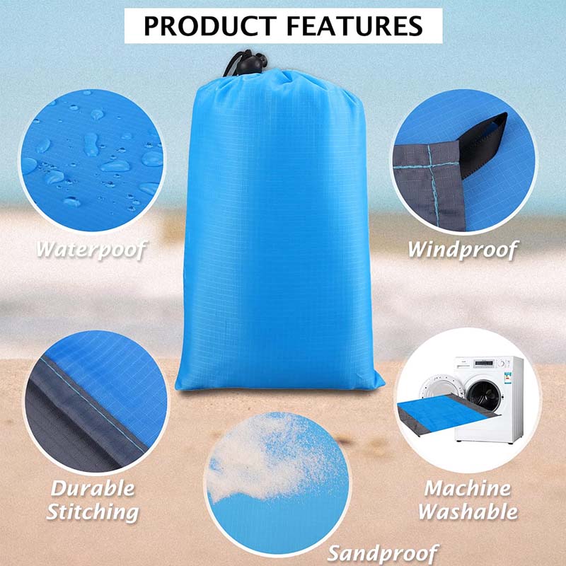 Beach Blanket 200*140cm Waterproof Beach Mat Soft Lightweight Durable Sand Mat Family Camping Picnic Travel Portable Hiking Mat