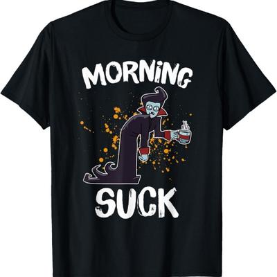 Funny Cute Dracula Halloween Vampire Mornings Suck Costume T-Shirt
