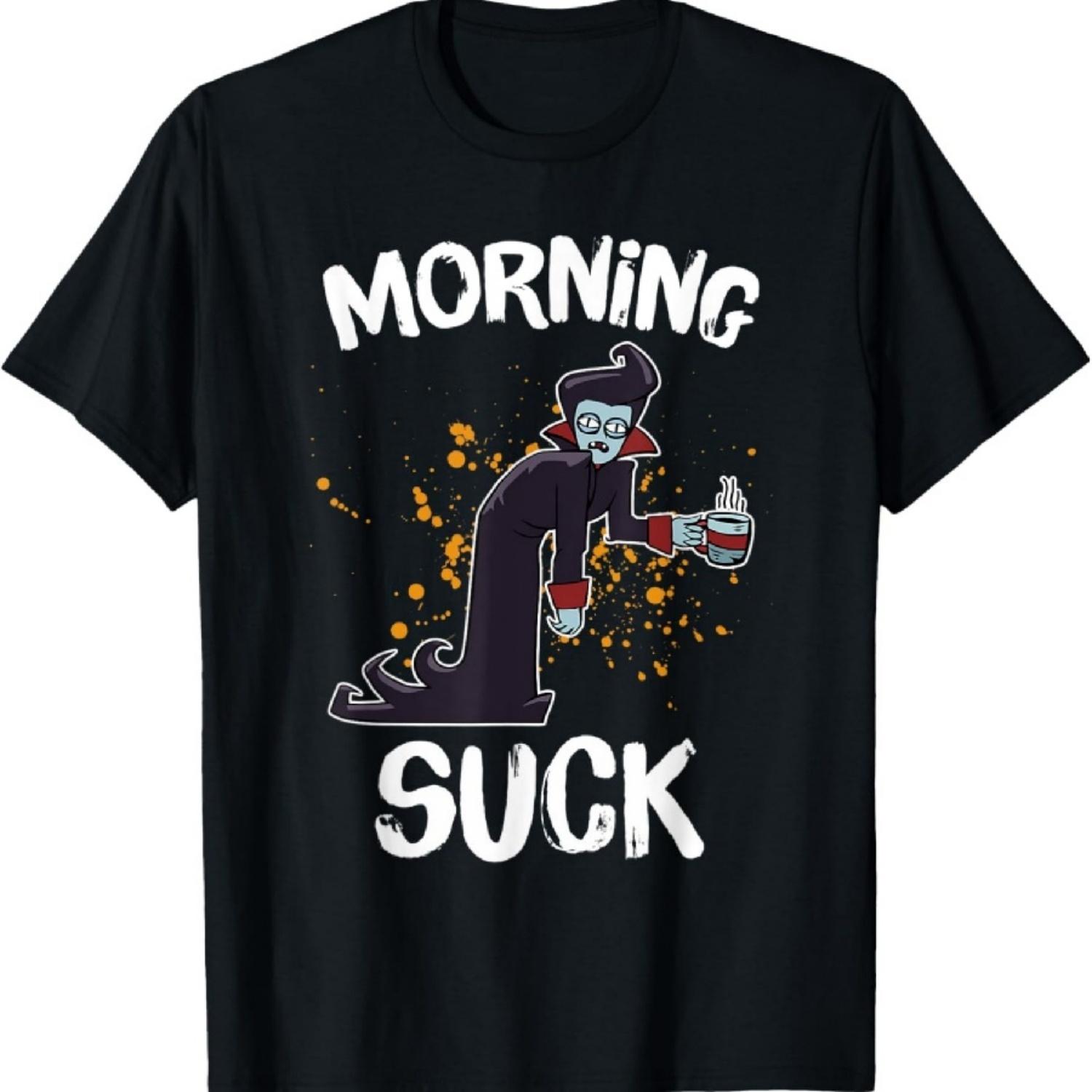 

Смешная Милая Дракула Хэллоуин Вампир Утро Отстой Костюм Футболка XXXXXL чёрный