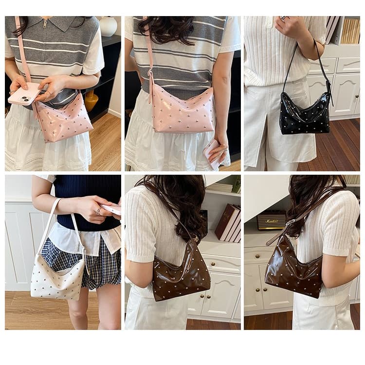 Patent Leather Rivet Underarm Bag One Shoulder Crossbody Women's Bag