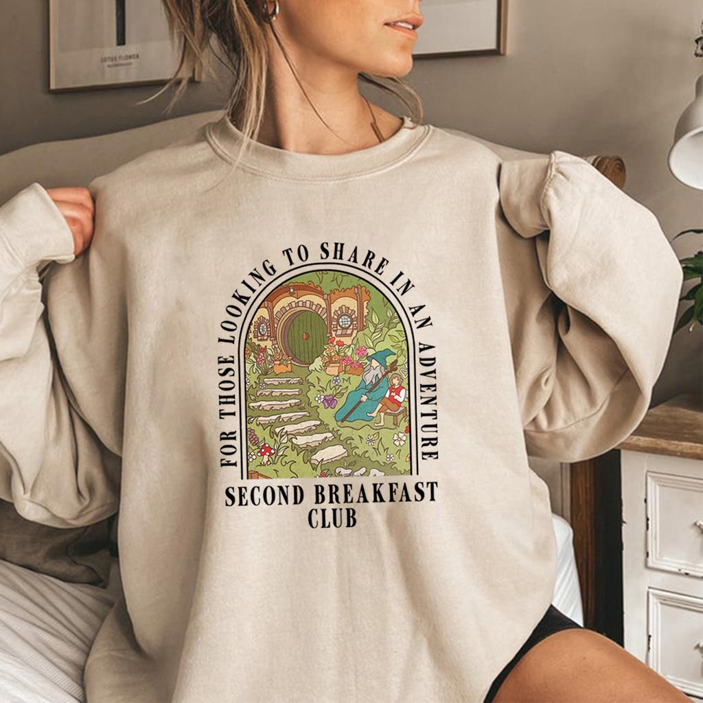 Second Breakfast Club Sweatshirt Adventure Bookish Hoodie Fantasy Book Lover Tops Unisex Long Sleeve Sweatshirt Bookish Merch
