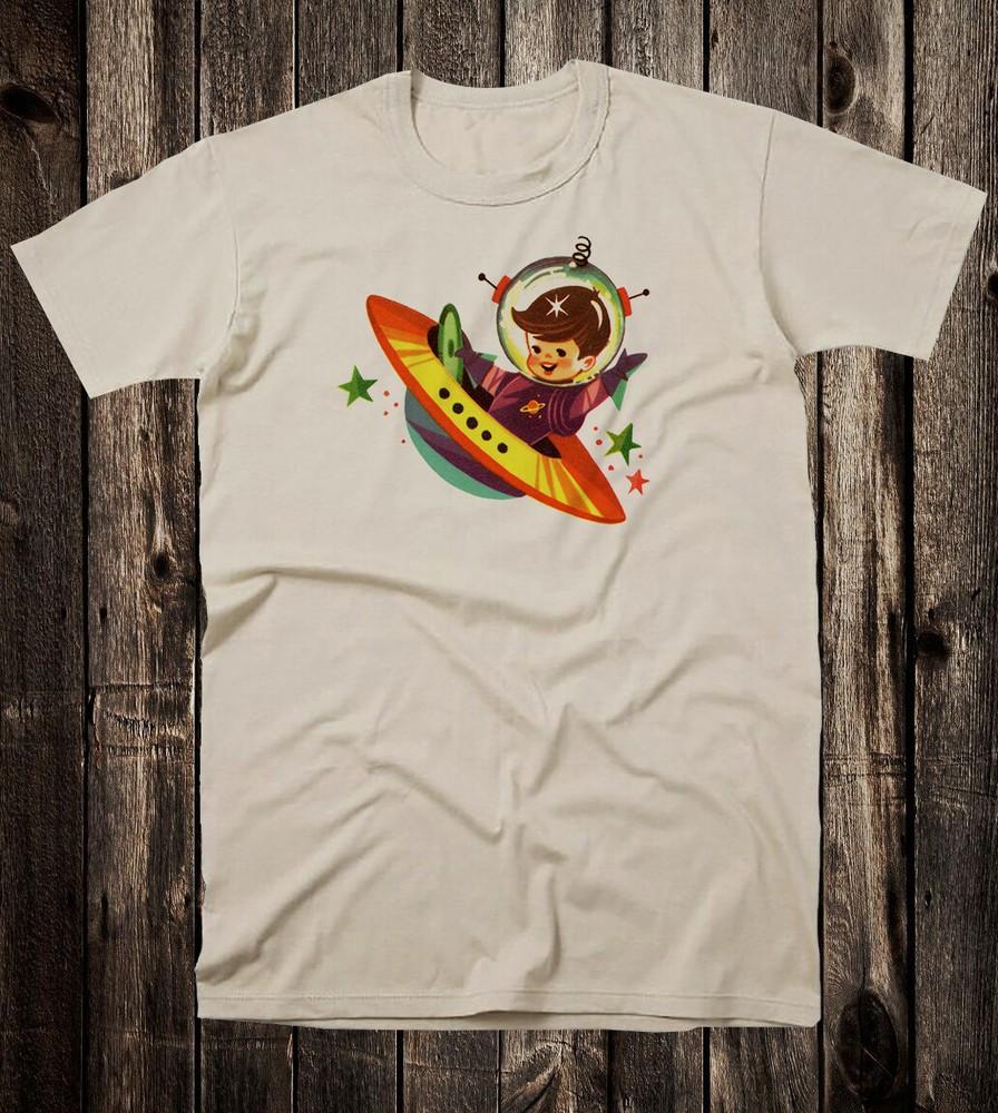

Retro Novelty Tee T Shirt Vintage Mid Century Art Atomic Flying Saucer Kid #2 Unisex T-Shirt M