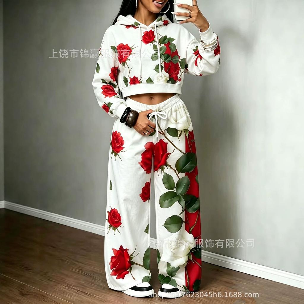Large Size Retro Basketball Style Digital Printing Set, Elastic Waist and Thin Street Style Sports Home Complete Set of Women's Clothing