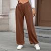 Women's Casual Fashion Elastic Waist Pocket Cuff Loose Solid Color Trousers