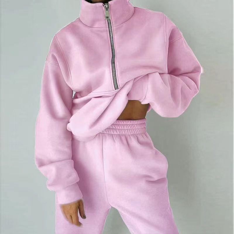 

Fashion Casual Two-Piece Set2022 Fashion Fashion Zipper Sweatshirt Athleisure Suit Pink 5XL